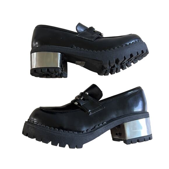 Classified Shoes - 90s Y2k Classified VTG Black Platform Chunky Oxford Loafer Heel Shoe Womens Sz7